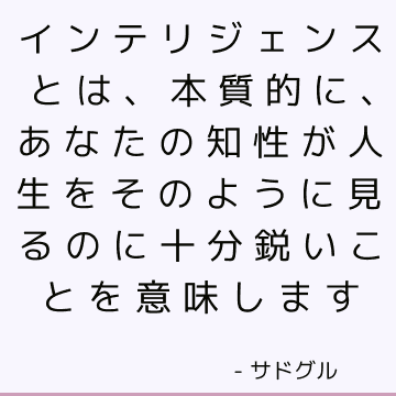 インテリジェンスとは、本質的に、あなたの知性が人生をそのように見るのに十分鋭いことを意味します