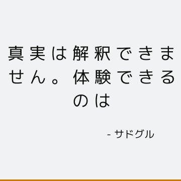 真実は解釈できません。 体験できるのは