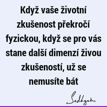 Když vaše životní zkušenost překročí fyzickou, když se pro vás stane další dimenzí živou zkušeností, už se nemusíte bá