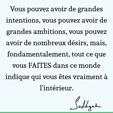 Vous pouvez avoir de grandes intentions, vous pouvez avoir de grandes ambitions, vous pouvez avoir de nombreux désirs, mais, fondamentalement, tout ce que vous