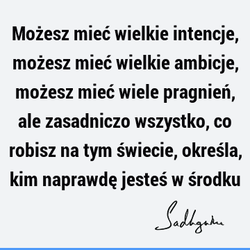 Możesz mieć wielkie intencje, możesz mieć wielkie ambicje, możesz mieć wiele pragnień, ale zasadniczo wszystko, co robisz na tym świecie, określa, kim naprawdę