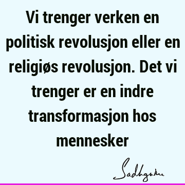 Vi trenger verken en politisk revolusjon eller en religiøs revolusjon. Det vi trenger er en indre transformasjon hos