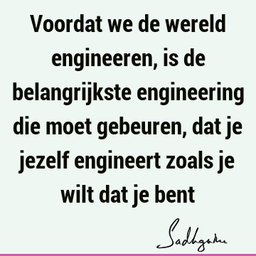 Voordat we de wereld engineeren, is de belangrijkste engineering die moet gebeuren, dat je jezelf engineert zoals je wilt dat je