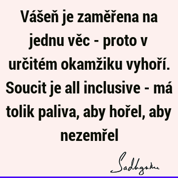 Vášeň je zaměřena na jednu věc - proto v určitém okamžiku vyhoří. Soucit je all inclusive - má tolik paliva, aby hořel, aby nezemř