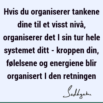 Hvis du organiserer tankene dine til et visst nivå, organiserer det i sin tur hele systemet ditt - kroppen din, følelsene og energiene blir organisert i den