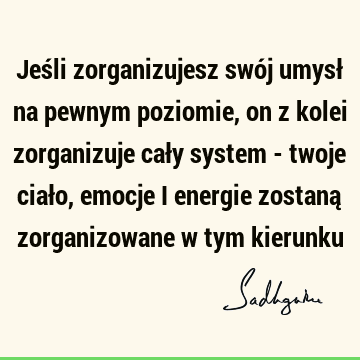 Jeśli zorganizujesz swój umysł na pewnym poziomie, on z kolei zorganizuje cały system - twoje ciało, emocje i energie zostaną zorganizowane w tym