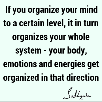 If you organize your mind to a certain level, it in turn organizes your whole system - your body, emotions and energies get organized in that
