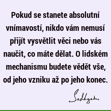 Pokud se stanete absolutní vnímavostí, nikdo vám nemusí přijít vysvětlit věci nebo vás naučit, co máte dělat. O lidském mechanismu budete vědět vše, od jeho