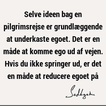 Selve ideen bag en pilgrimsrejse er grundlæggende at underkaste egoet. Det er en måde at komme ego ud af vejen. Hvis du ikke springer ud, er det en måde at