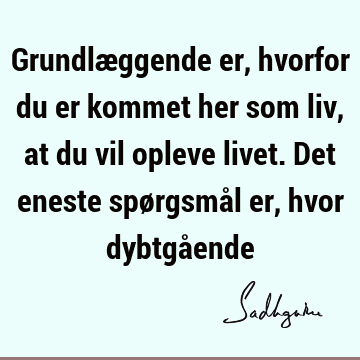 Grundlæggende er, hvorfor du er kommet her som liv, at du vil opleve livet. Det eneste spørgsmål er, hvor dybtgå