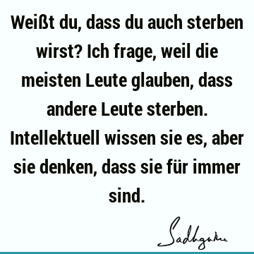 Weißt du, dass du auch sterben wirst? Ich frage, weil die meisten Leute glauben, dass andere Leute sterben. Intellektuell wissen sie es, aber sie denken, dass