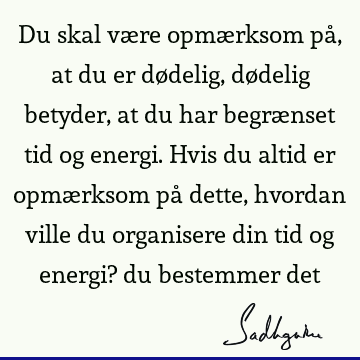 Du skal være opmærksom på, at du er dødelig, dødelig betyder, at du har begrænset tid og energi. Hvis du altid er opmærksom på dette, hvordan ville du