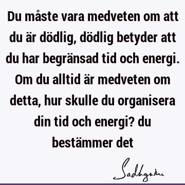 Du måste vara medveten om att du är dödlig, dödlig betyder att du har begränsad tid och energi. Om du alltid är medveten om detta, hur skulle du organisera din