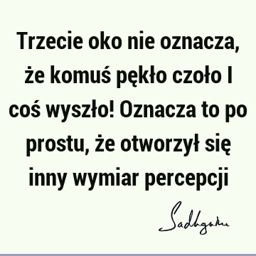 Trzecie oko nie oznacza, że komuś pękło czoło i coś wyszło! Oznacza to po prostu, że otworzył się inny wymiar