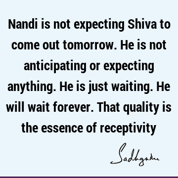 Nandi is not expecting Shiva to come out tomorrow. He is not anticipating or expecting anything. He is just waiting. He will wait forever. That quality is the