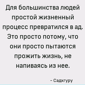 Для большинства людей простой жизненный процесс превратился в ад. Это просто потому, что они просто пытаются прожить жизнь, не напиваясь из нее