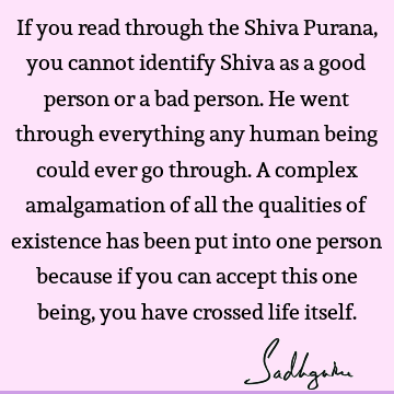 If you read through the Shiva Purana, you cannot identify Shiva as a good person or a bad person. He went through everything any human being could ever go