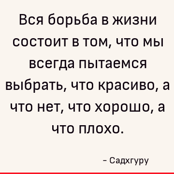 Вся борьба в жизни состоит в том, что мы всегда пытаемся выбрать, что красиво, а что нет, что хорошо, а что плохо