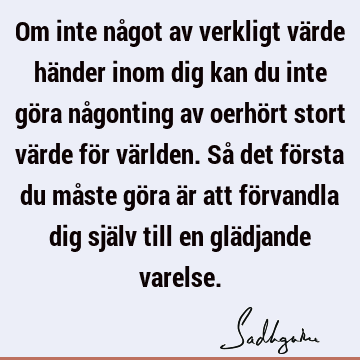 Om inte något av verkligt värde händer inom dig kan du inte göra någonting av oerhört stort värde för världen. Så det första du måste göra är att förvandla dig