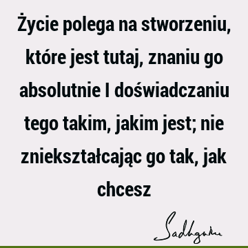 Życie polega na stworzeniu, które jest tutaj, znaniu go absolutnie i doświadczaniu tego takim, jakim jest; nie zniekształcając go tak, jak