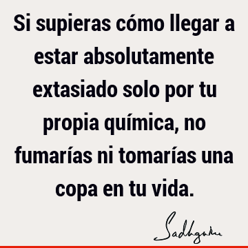 Si supieras cómo llegar a estar absolutamente extasiado solo por tu propia química, no fumarías ni tomarías una copa en tu