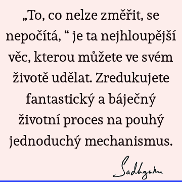 „To, co nelze změřit, se nepočítá,“ je ta nejhloupější věc, kterou můžete ve svém životě udělat. Zredukujete fantastický a báječný životní proces na pouhý