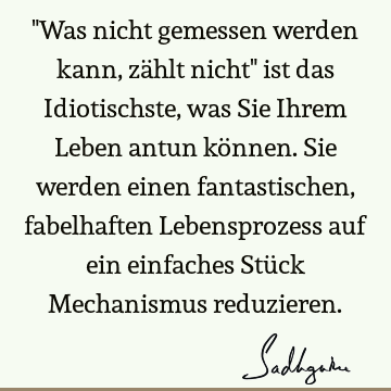 "Was nicht gemessen werden kann, zählt nicht" ist das Idiotischste, was Sie Ihrem Leben antun können. Sie werden einen fantastischen, fabelhaften Lebensprozess