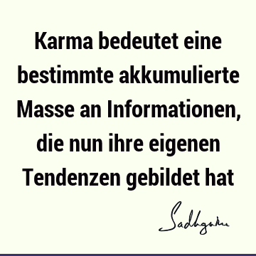 Karma bedeutet eine bestimmte akkumulierte Masse an Informationen, die nun ihre eigenen Tendenzen gebildet