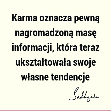 Karma oznacza pewną nagromadzoną masę informacji, która teraz ukształtowała swoje własne