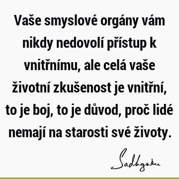 Vaše smyslové orgány vám nikdy nedovolí přístup k vnitřnímu, ale celá vaše životní zkušenost je vnitřní, to je boj, to je důvod, proč lidé nemají na starosti