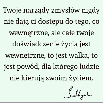 Twoje narządy zmysłów nigdy nie dają ci dostępu do tego, co wewnętrzne, ale całe twoje doświadczenie życia jest wewnętrzne, to jest walka, to jest powód, dla