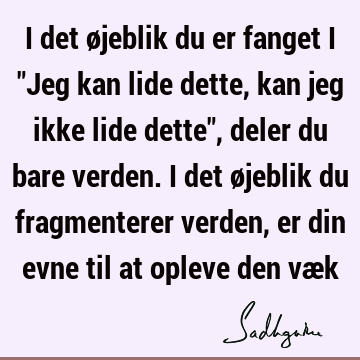 I det øjeblik du er fanget i "Jeg kan lide dette, kan jeg ikke lide dette", deler du bare verden. I det øjeblik du fragmenterer verden, er din evne til at