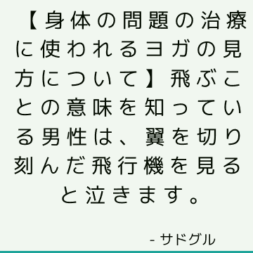 【身体の問題の治療に使われるヨガの見方について】飛ぶことの意味を知っている男性は、翼を切り刻んだ飛行機を見ると泣きます。