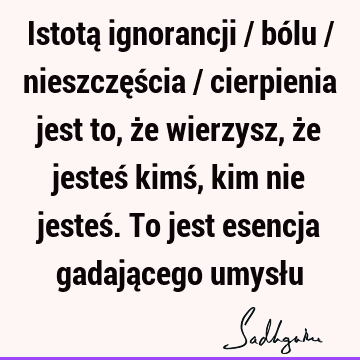 Istotą ignorancji / bólu / nieszczęścia / cierpienia jest to, że wierzysz, że jesteś kimś, kim nie jesteś. To jest esencja gadającego umysł