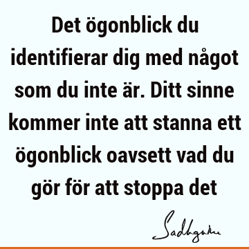 Det ögonblick du identifierar dig med något som du inte är. Ditt sinne kommer inte att stanna ett ögonblick oavsett vad du gör för att stoppa