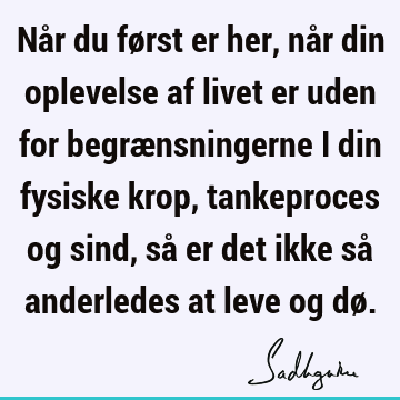 Når du først er her, når din oplevelse af livet er uden for begrænsningerne i din fysiske krop, tankeproces og sind, så er det ikke så anderledes at leve og dø