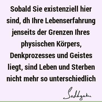 Sobald Sie existenziell hier sind, dh Ihre Lebenserfahrung jenseits der Grenzen Ihres physischen Körpers, Denkprozesses und Geistes liegt, sind Leben und S