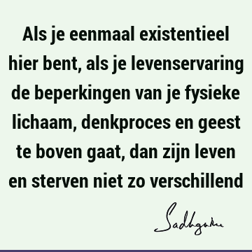 Als je eenmaal existentieel hier bent, als je levenservaring de beperkingen van je fysieke lichaam, denkproces en geest te boven gaat, dan zijn leven en