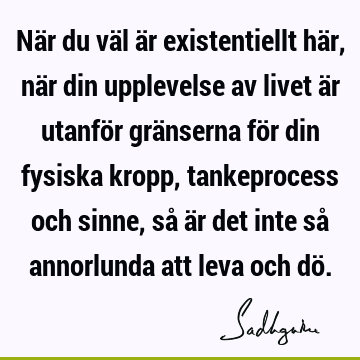 När du väl är existentiellt här, när din upplevelse av livet är utanför gränserna för din fysiska kropp, tankeprocess och sinne, så är det inte så annorlunda