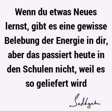 Wenn du etwas Neues lernst, gibt es eine gewisse Belebung der Energie in dir, aber das passiert heute in den Schulen nicht, weil es so geliefert