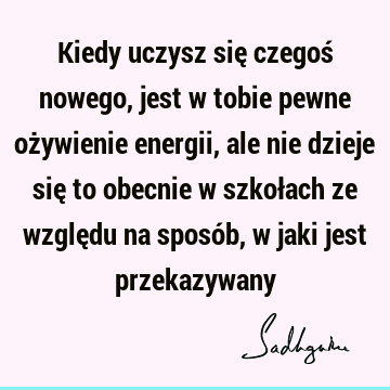 Kiedy uczysz się czegoś nowego, jest w tobie pewne ożywienie energii, ale nie dzieje się to obecnie w szkołach ze względu na sposób, w jaki jest