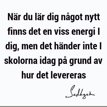 När du lär dig något nytt finns det en viss energi i dig, men det händer inte i skolorna idag på grund av hur det