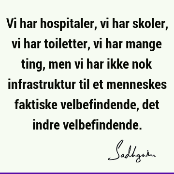 Vi har hospitaler, vi har skoler, vi har toiletter, vi har mange ting, men vi har ikke nok infrastruktur til et menneskes faktiske velbefindende, det indre