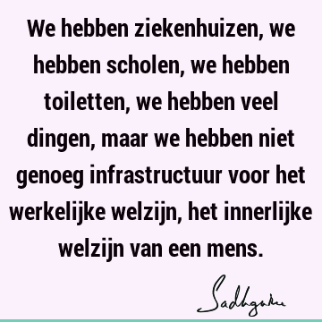 We hebben ziekenhuizen, we hebben scholen, we hebben toiletten, we hebben veel dingen, maar we hebben niet genoeg infrastructuur voor het werkelijke welzijn,