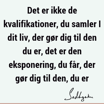 Det er ikke de kvalifikationer, du samler i dit liv, der gør dig til den du er, det er den eksponering, du får, der gør dig til den, du