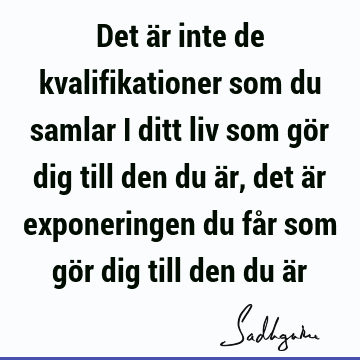 Det är inte de kvalifikationer som du samlar i ditt liv som gör dig till den du är, det är exponeringen du får som gör dig till den du ä