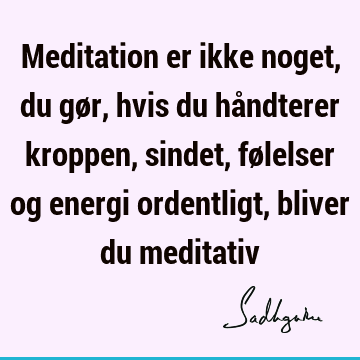 Meditation er ikke noget, du gør, hvis du håndterer kroppen, sindet, følelser og energi ordentligt, bliver du