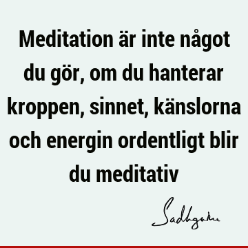 Meditation är inte något du gör, om du hanterar kroppen, sinnet, känslorna och energin ordentligt blir du