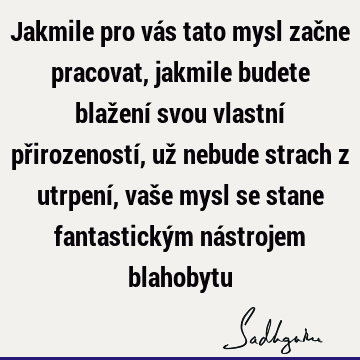 Jakmile pro vás tato mysl začne pracovat, jakmile budete blažení svou vlastní přirozeností, už nebude strach z utrpení, vaše mysl se stane fantastickým ná