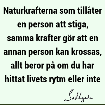 Naturkrafterna som tillåter en person att stiga, samma krafter gör att en annan person kan krossas, allt beror på om du har hittat livets rytm eller